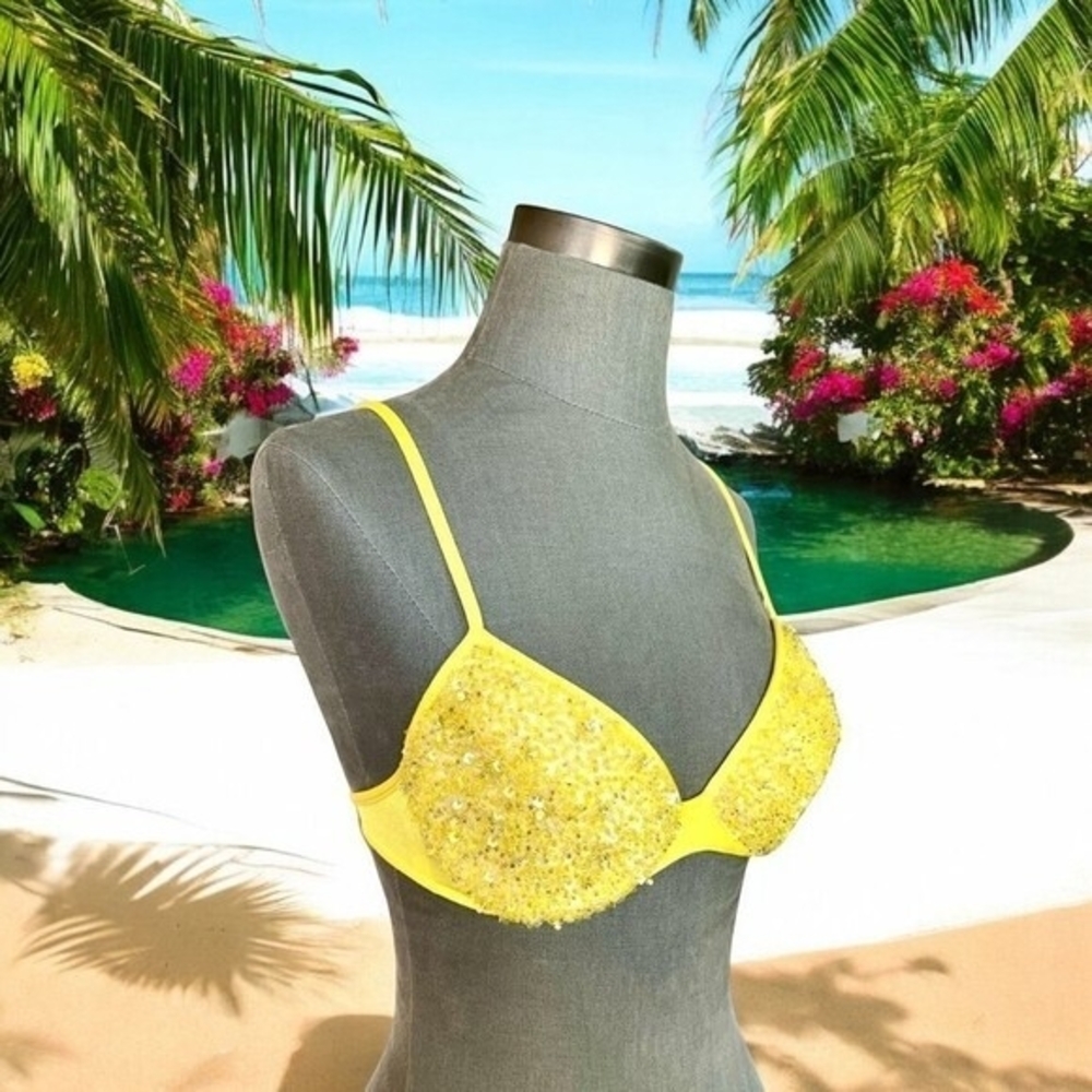LA PERLA Women's Yellow Crystal Beaded Bra Size IT 44 US M Barely Worn Italy - Picture 2 of 7